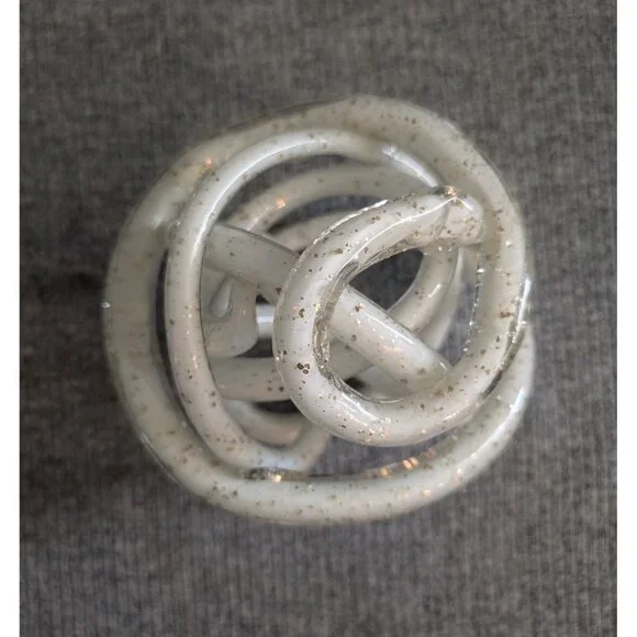 Art Glass Murano-Style Twisted/Infinity Knot Sculpture, White with Gold Flecks - Picture 3 of 4